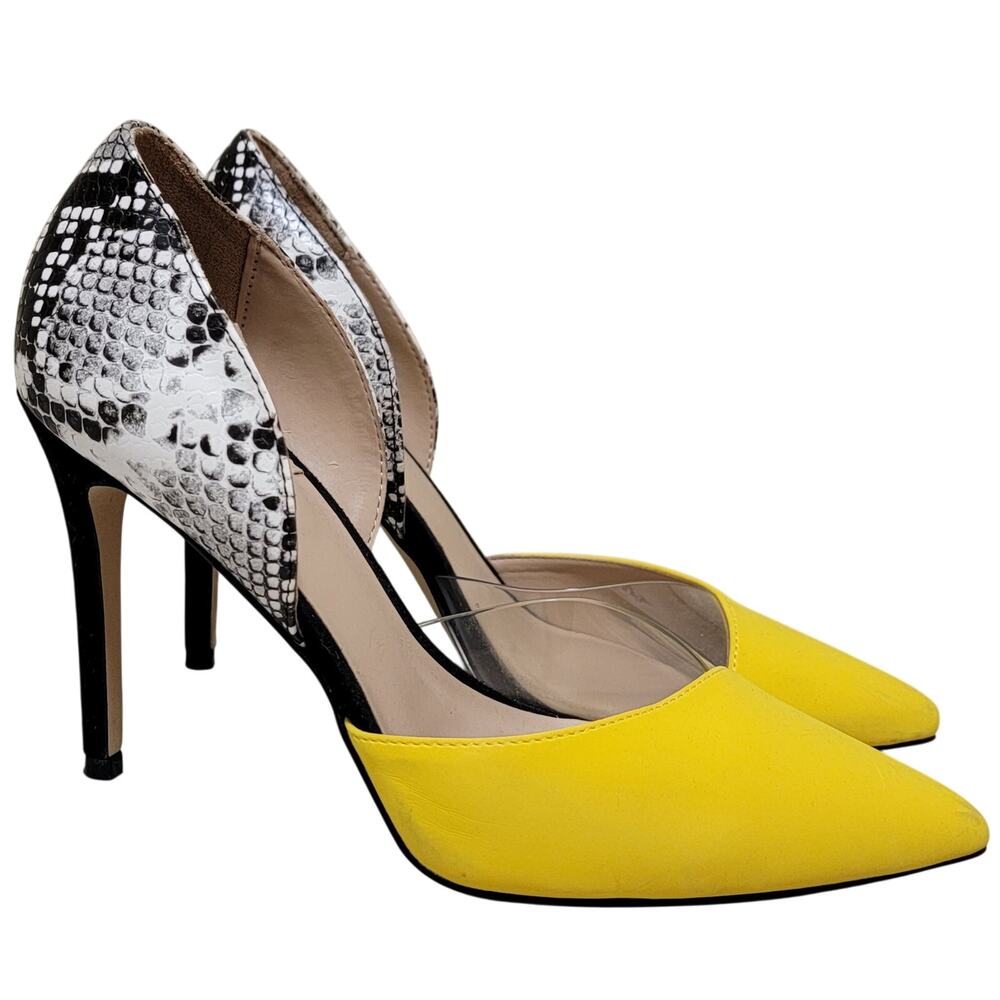 Mix No 6 Women Housein D'orsay Stiletto Pump Heels Size US 7M White Yellow Clear